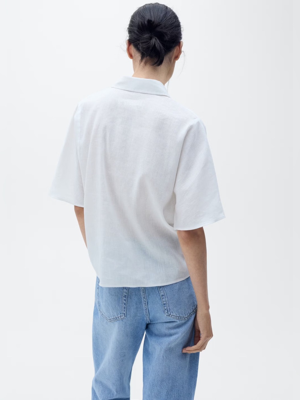 Mango White Short-Sleeve Linen blend Shirt NWT - Picture 3 of 5